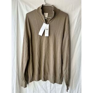Calvin Klein Mens Khaki Beige Quarter Zip Sweater Wool Blend Size Large
